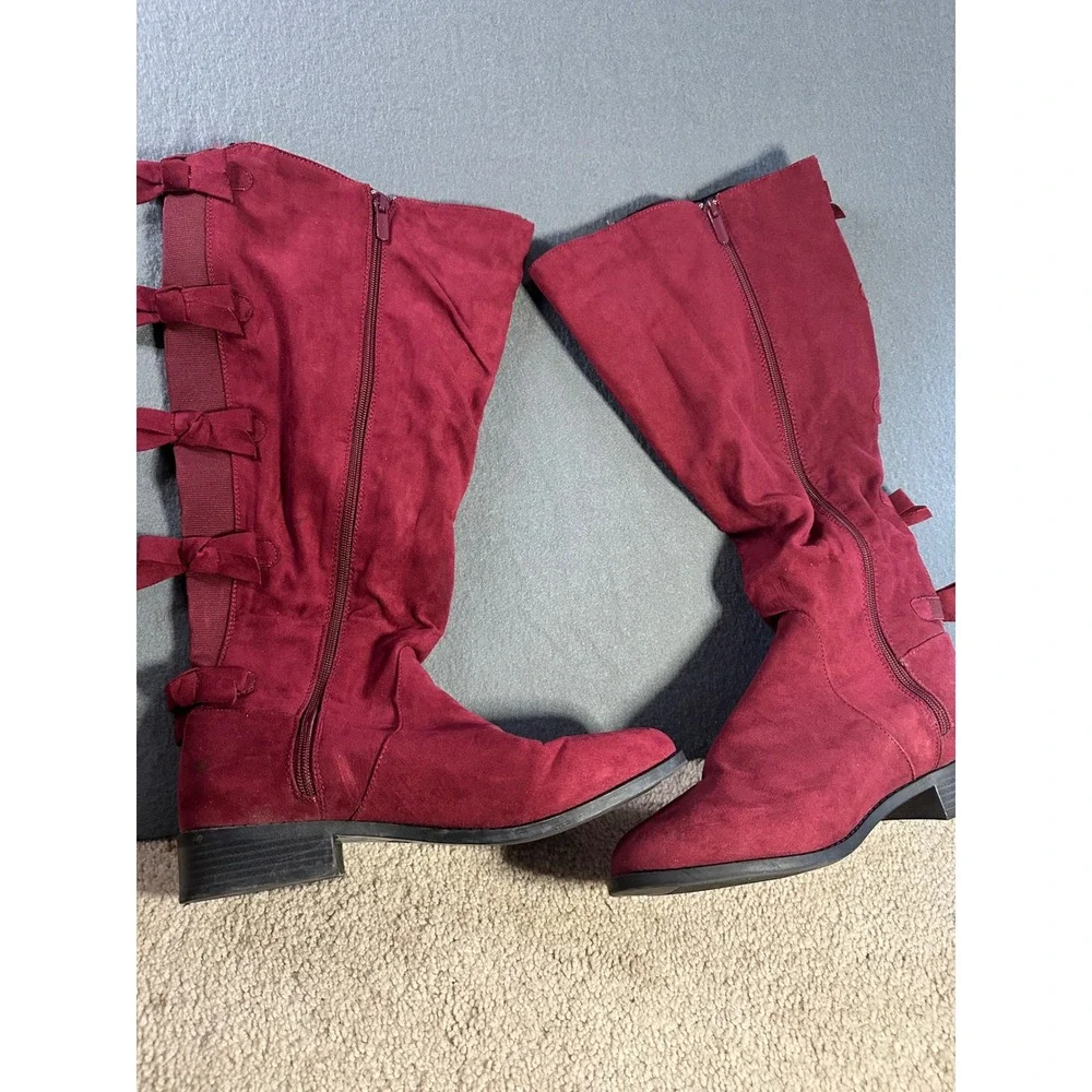 Torrid Burgundy Wine Over-the-Knee Bow Detail Boots Size 10 Wide Calf